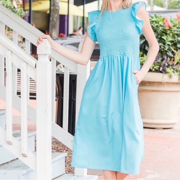 Michelle McDowell Elyse Dress Ruffle Cap Sleeve in Pacific Color Size Medium NWT - Picture 2 of 10